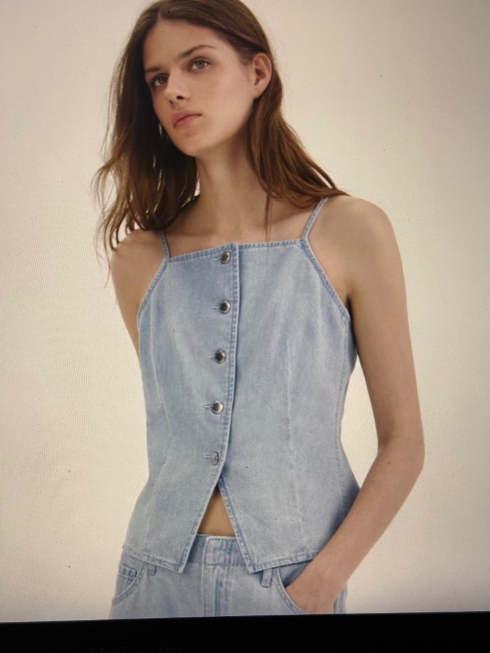 Mango Woman 's Front Buttoned, Light Blue Denim Vest ,   Size M